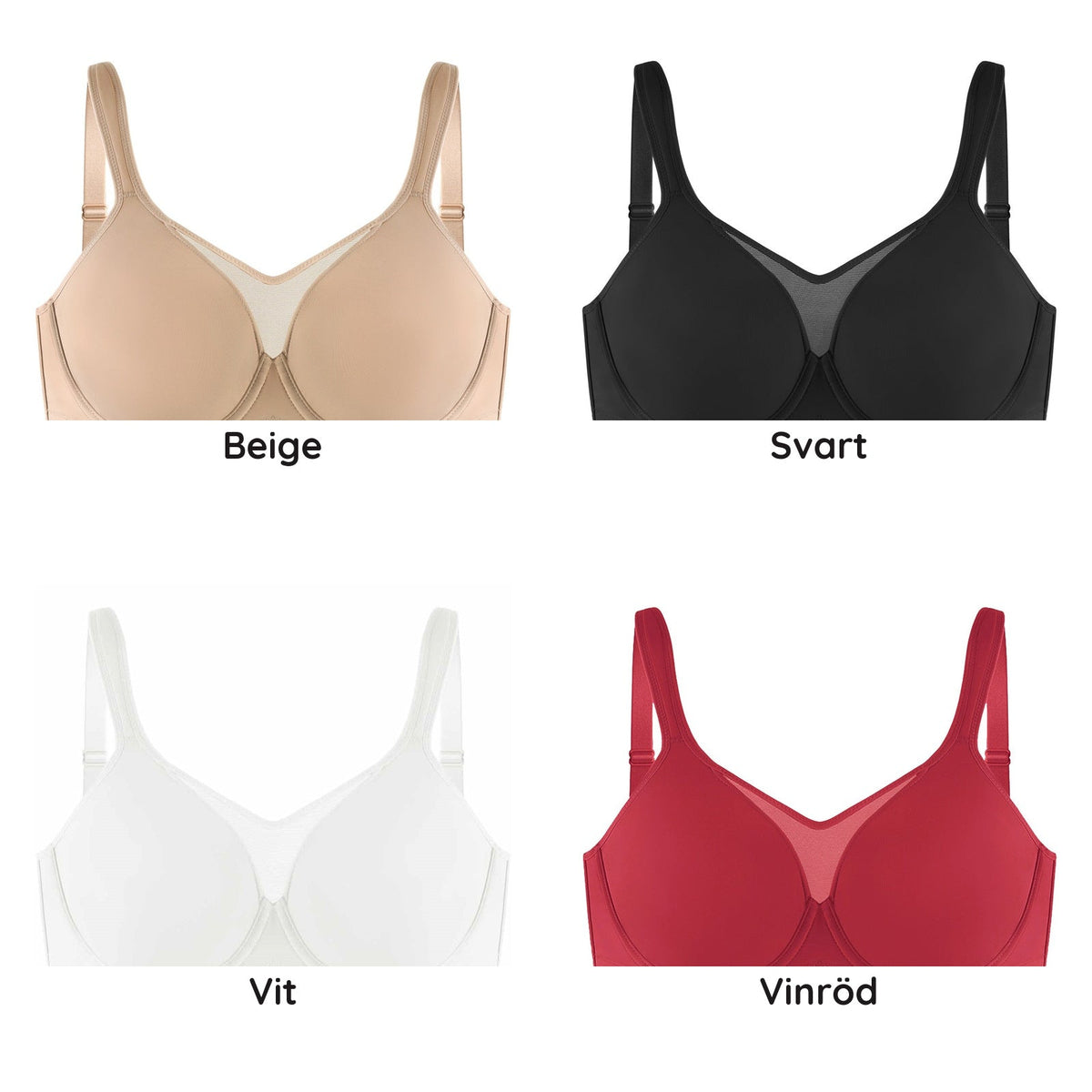 BH Zara i beige, svart, hvit og vinrød